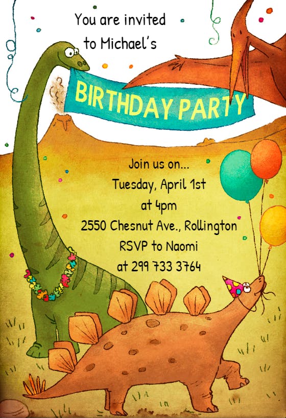 Editable Dinosaur Birthday Invitation